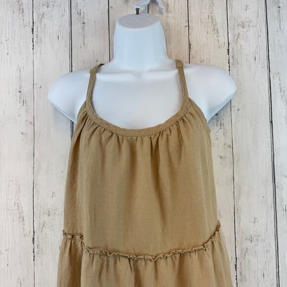 Anthropologie Eberjey Tan Linen Kesia Tiered Sleeveless Maxi Dress Size Medium - Picture 7 of 15